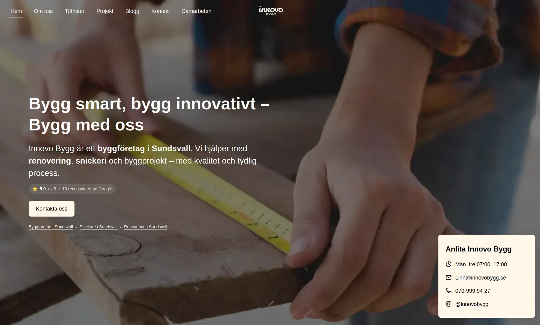 Hemsida vi byggt åt Innovo Bygg i Sundsvall
