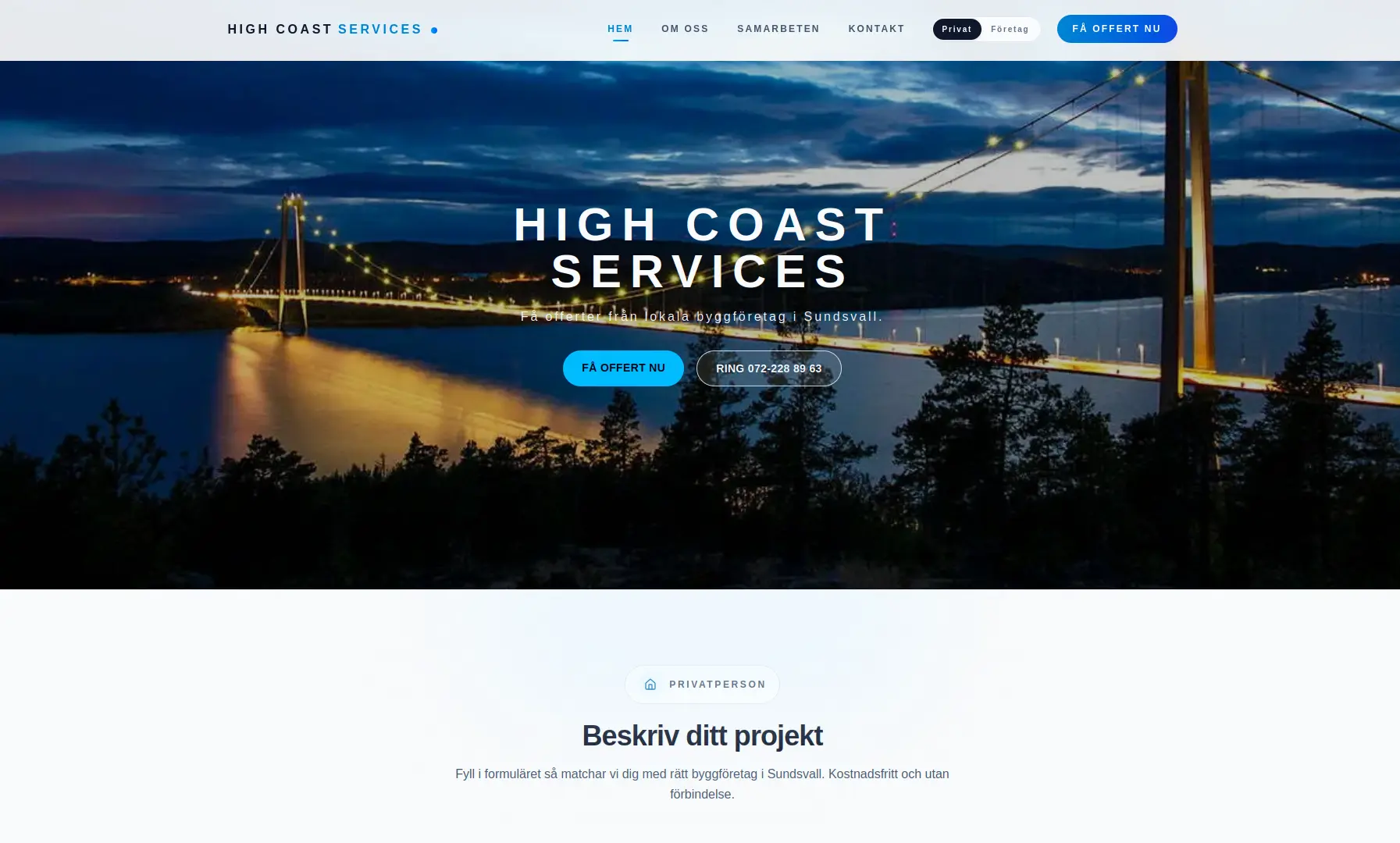 Hemsida vi byggt åt High Coast Leads i Sundsvall